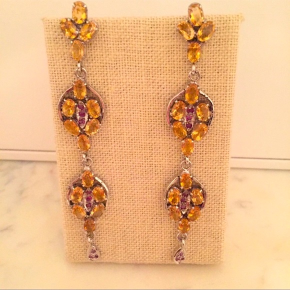 Jewelry - Citrine & Ruby Chandeliers in Sterling Sil…